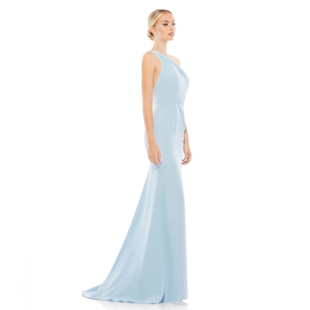 Ieena for Mac Duggal | 26266 One Shoulder Jersey Mermaid Gown In Powder Blue 8 - Picture 4 of 12